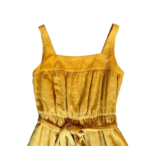 Slate & Willow Gauzy Tiered Layered Midi Tie Waist Dress Yellow Straps 2 RTR - Picture 10 of 11